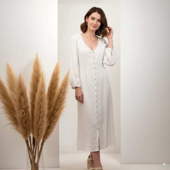 SANCIA Dresses & Skirts - NWT Sancia Zande Linen Maxi Dress in White